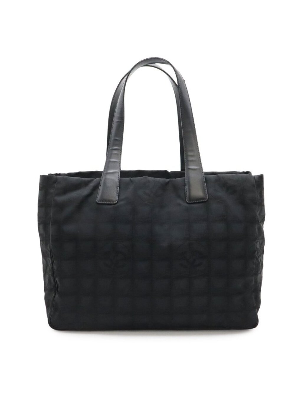 Chanel New Travel Line Tote MM Shoulder Bag Nylon Jacquard Lame Black